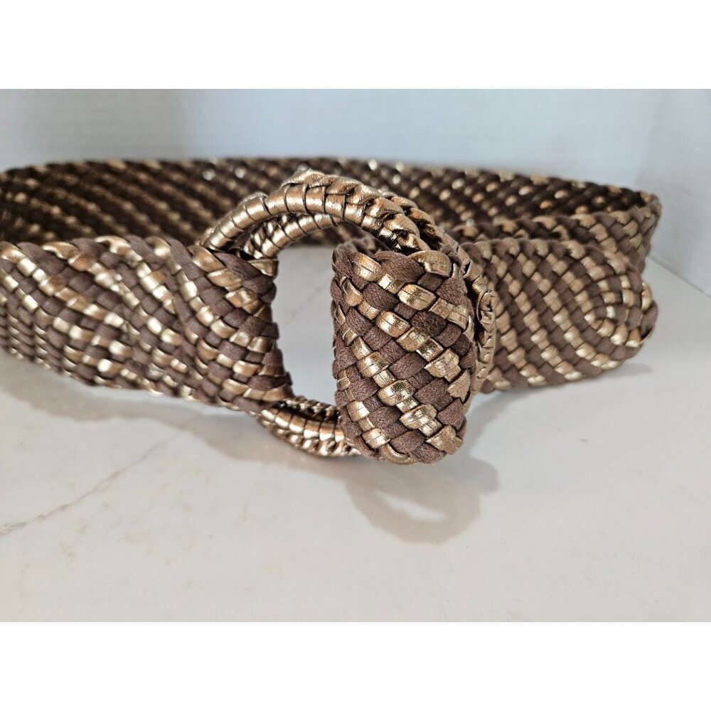 Mudd‎ Metallic Belt M/L Wide Woven Braided Brown & Bronze Bohemian